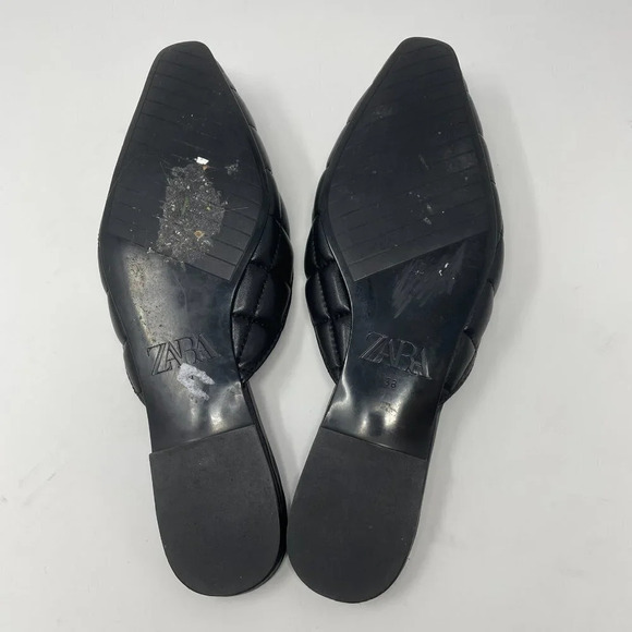 Zara Quilted Vegan Leather Flat Mules Shoes  Black Size 7.5 - Picture 7 of 8